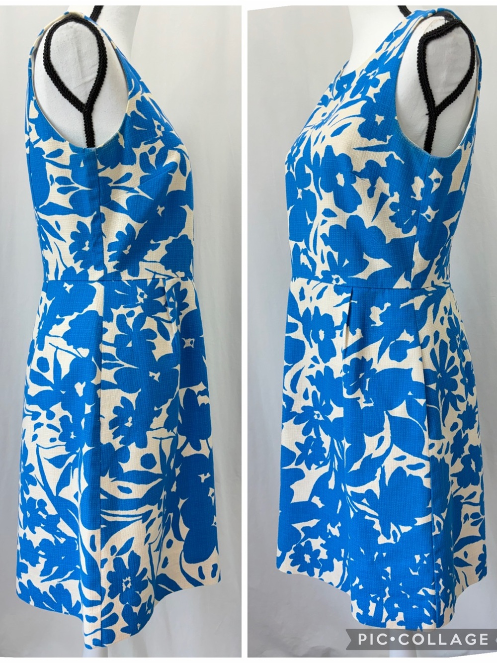 J. Crew Blue Ivory Floral Print Sleeveless Cotton Shift Dress Wedding Guest Sz 6 - Picture 6 of 17